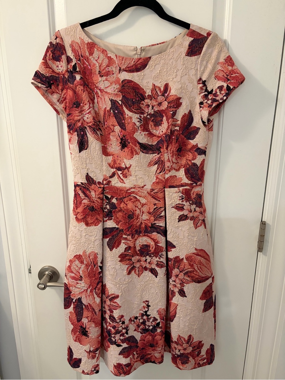 Adrianna Papell Blush Dress with Coral Floral Print